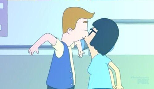 tina belcher and jimmy pesto - cartoon characters kissing
